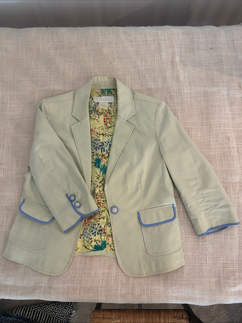 Tea Collection Cream Pinstripe Blazer with Blue Trim